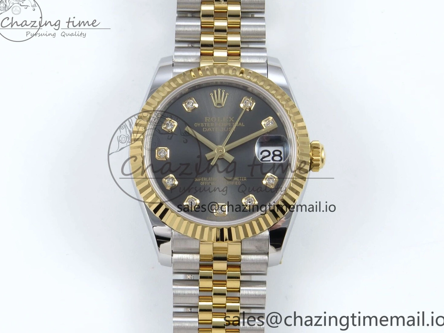 Best ETA 31 904L 278273 1:1 Edition Steel DateJust Bracelet Gray on YG 2688 SS Jubilee Diamonds Dial ARF 0206
